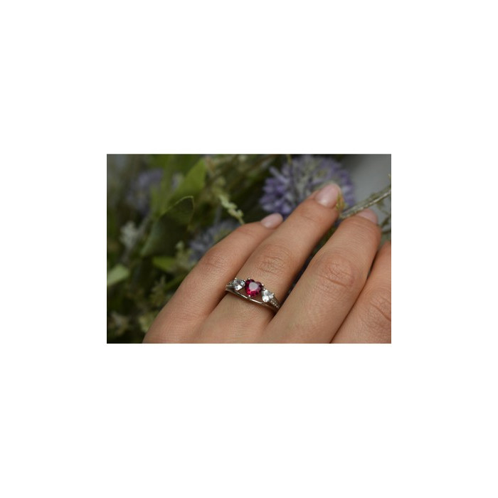 925 Sterling Silver Pink & White Topaz Ring Size 6.5