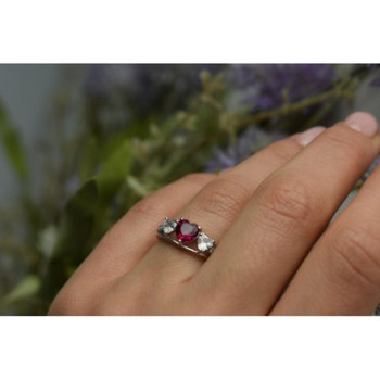 925 Sterling Silver Pink & White Topaz Ring Size 6.5