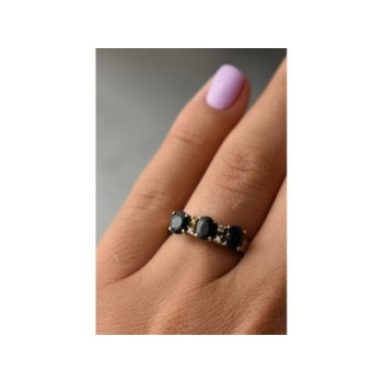 925 Sterling Silver Sapphires & CZ Ring Size 6.5