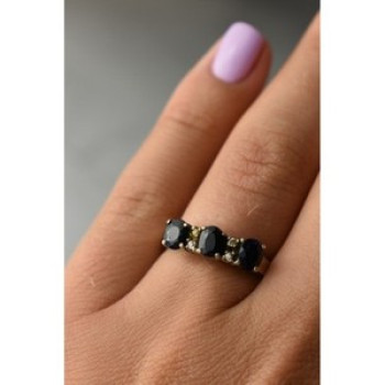 925 Sterling Silver Sapphires & CZ Ring Size 6.5
