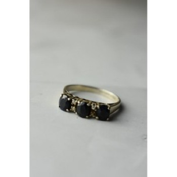 925 Sterling Silver Sapphires & CZ Ring Size 6.5