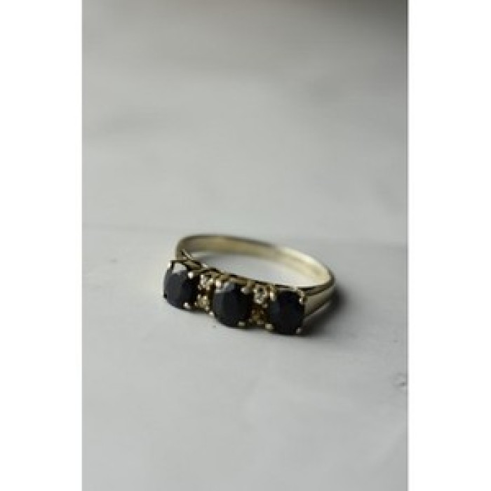 925 Sterling Silver Sapphires & CZ Ring Size 6.5