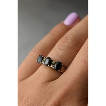 925 Sterling Silver Sapphires & CZ Ring Size 6.5