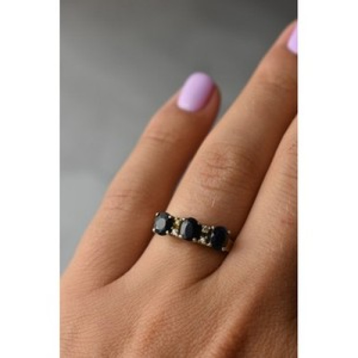 925 Sterling Silver Sapphires & CZ Ring Size 6.5