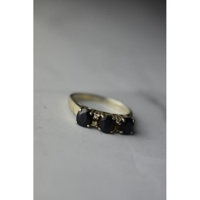 925 Sterling Silver Sapphires & CZ Ring Size 6.5