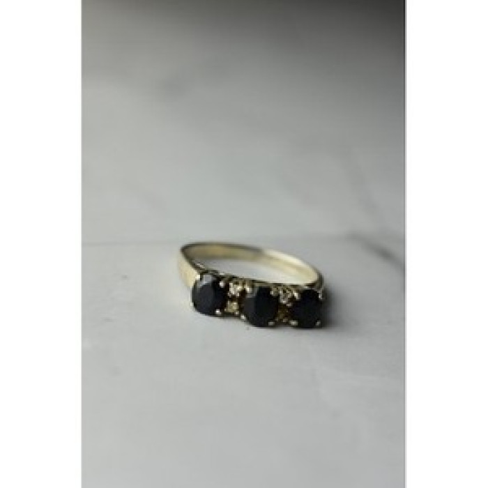925 Sterling Silver Sapphires & CZ Ring Size 6.5
