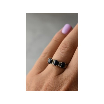 925 Sterling Silver Sapphires & CZ Ring Size 6.5