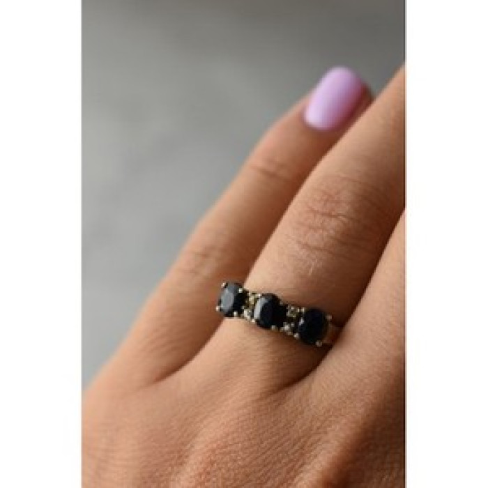925 Sterling Silver Sapphires & CZ Ring Size 6.5