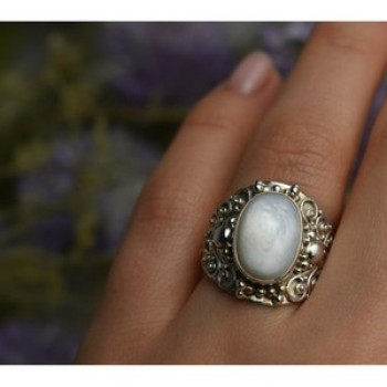 925 Sterling Silver Mother Of Pearl Openwork Ring Size 6.5
