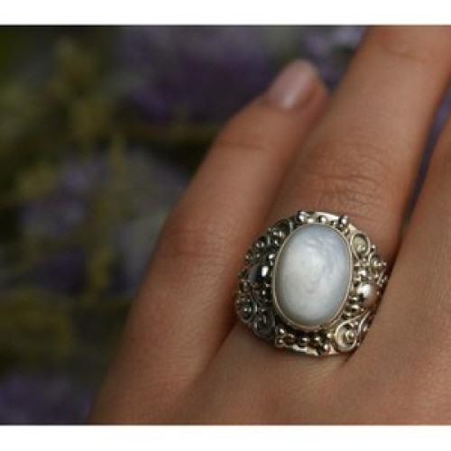 925 Sterling Silver Mother Of Pearl Openwork Ring Size 6.5