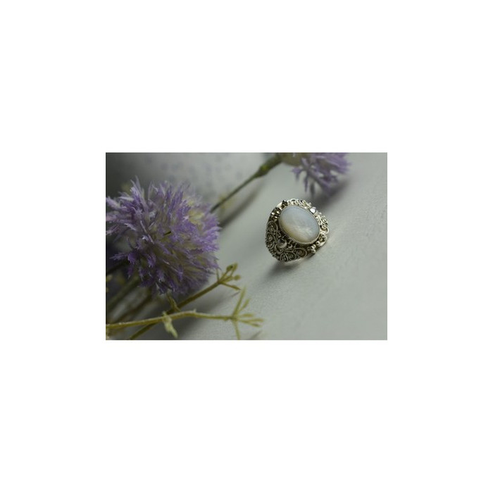925 Sterling Silver Mother Of Pearl Openwork Ring Size 6.5