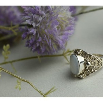 925 Sterling Silver Mother Of Pearl Openwork Ring Size 6.5