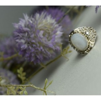 925 Sterling Silver Mother Of Pearl Openwork Ring Size 6.5
