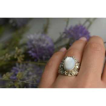 925 Sterling Silver Mother Of Pearl Openwork Ring Size 6.5
