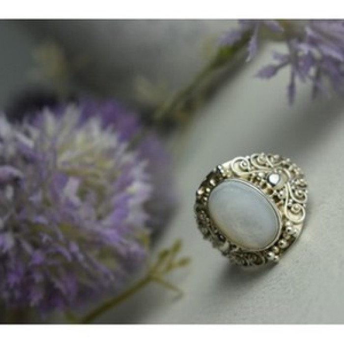 925 Sterling Silver Mother Of Pearl Openwork Ring Size 6.5