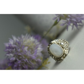 925 Sterling Silver Mother Of Pearl Openwork Ring Size 6.5