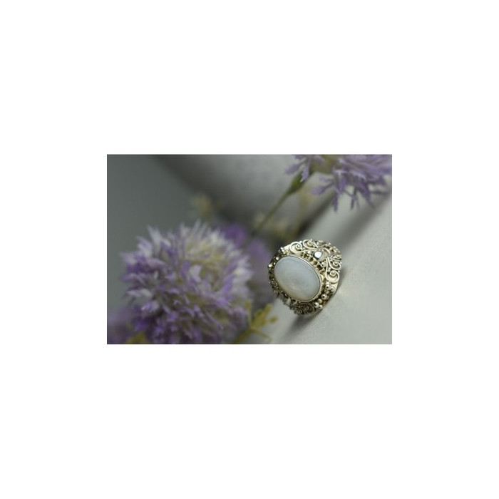 925 Sterling Silver Mother Of Pearl Openwork Ring Size 6.5