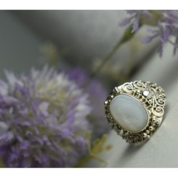 925 Sterling Silver Mother Of Pearl Openwork Ring Size 6.5
