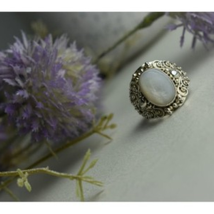 925 Sterling Silver Mother Of Pearl Openwork Ring Size 6.5