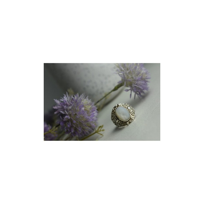 925 Sterling Silver Mother Of Pearl Openwork Ring Size 6.5