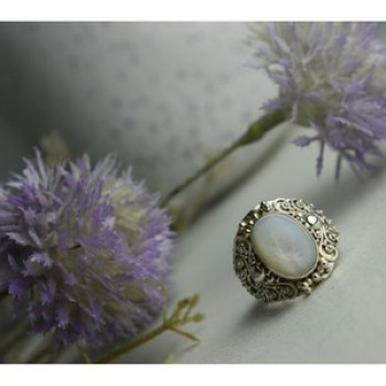 925 Sterling Silver Mother Of Pearl Openwork Ring Size 6.5