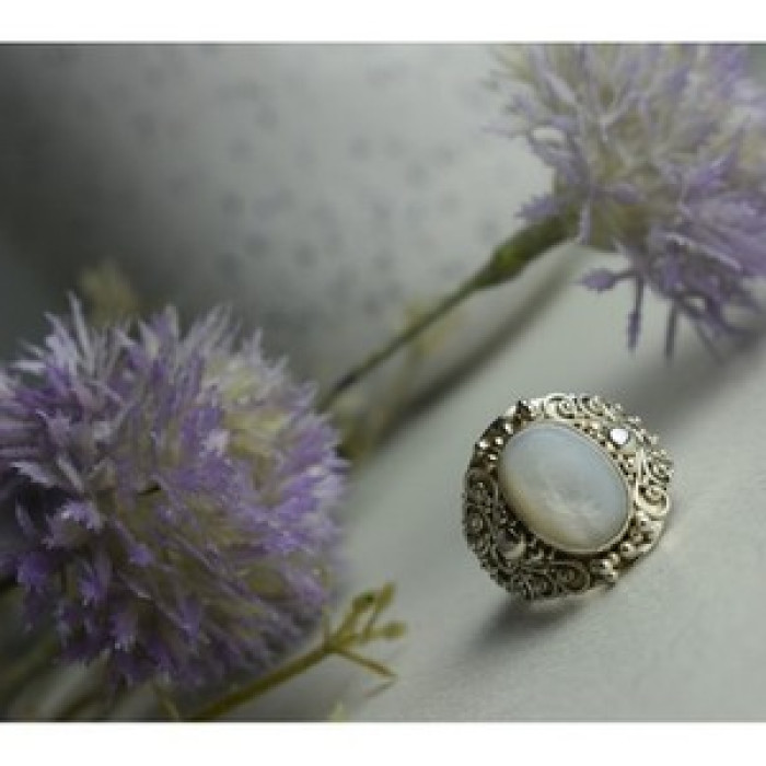 925 Sterling Silver Mother Of Pearl Openwork Ring Size 6.5