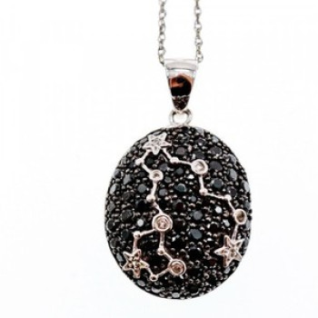925 Sterling Silver Black & White Spinel Chain With Pendant