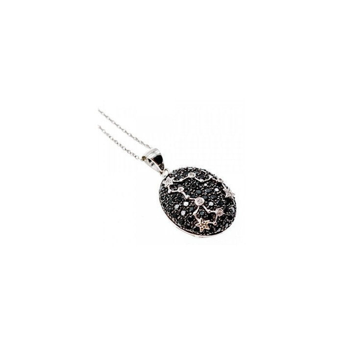925 Sterling Silver Black & White Spinel Chain with Pendant