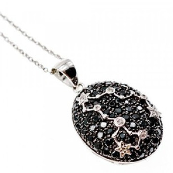 925 Sterling Silver Black & White Spinel Chain With Pendant