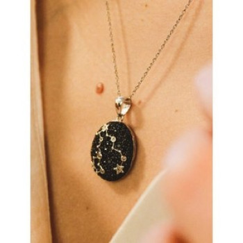 925 Sterling Silver Black & White Spinel Chain With Pendant