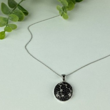 925 Sterling Silver Black & White Spinel Chain With Pendant