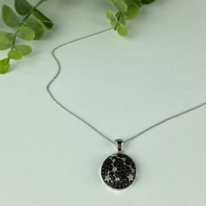 925 Sterling Silver Black & White Spinel Chain With Pendant