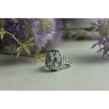 925 Sterling Silver Blue Spinel Openwork Ring Size 6