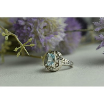 925 Sterling Silver Blue Spinel Openwork Ring Size 6