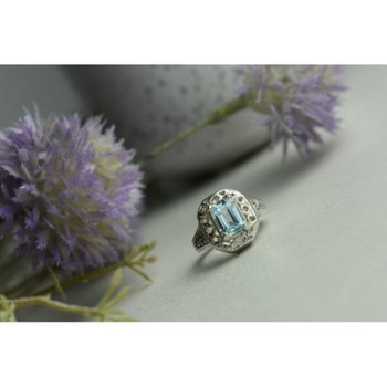 925 Sterling Silver Blue Spinel Openwork Ring Size 6