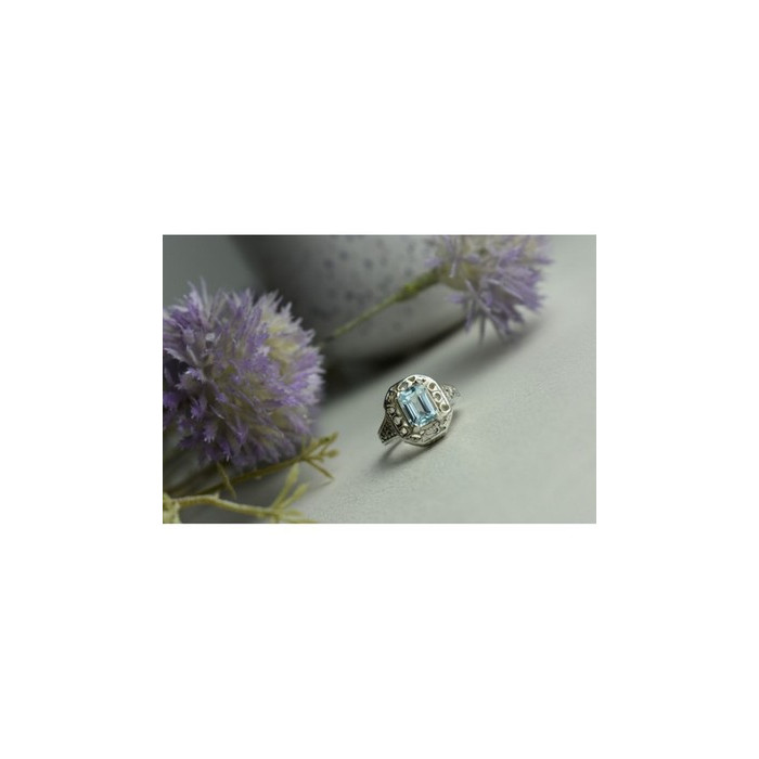 925 Sterling Silver Blue Spinel Openwork Ring Size 6