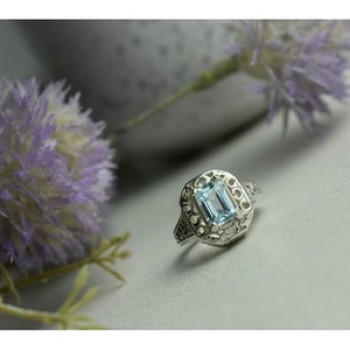 925 Sterling Silver Blue Spinel Openwork Ring Size 6