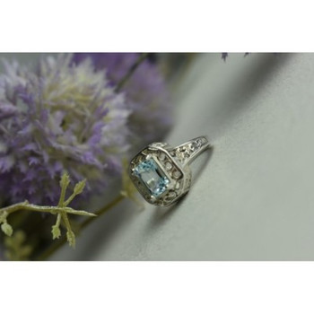 925 Sterling Silver Blue Spinel Openwork Ring Size 6