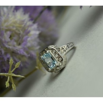 925 Sterling Silver Blue Spinel Openwork Ring Size 6