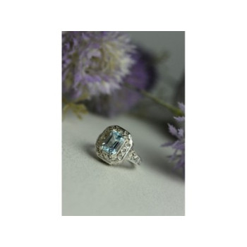 925 Sterling Silver Blue Spinel Openwork Ring Size 6