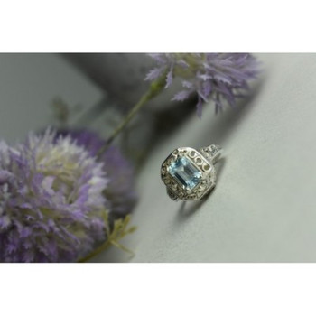 925 Sterling Silver Blue Spinel Openwork Ring Size 6