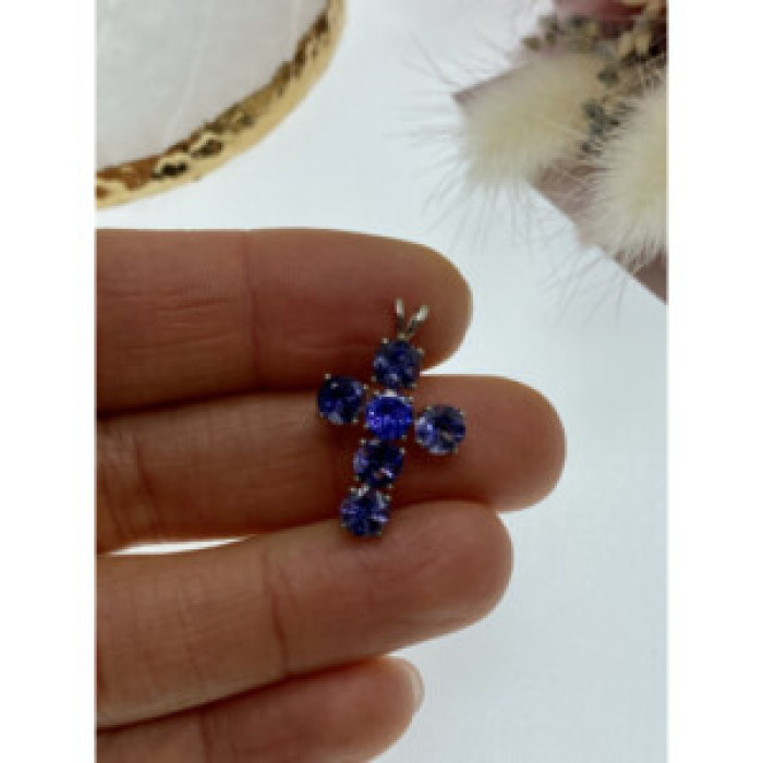 925 Sterling Silver Tanzanite Cross Pendant