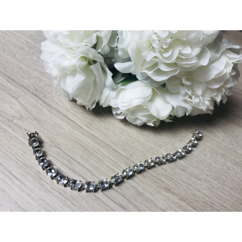 925 STERLING SILVER WHITE/COLORLESS SPINEL BRACELET SIZE 6.7 IN