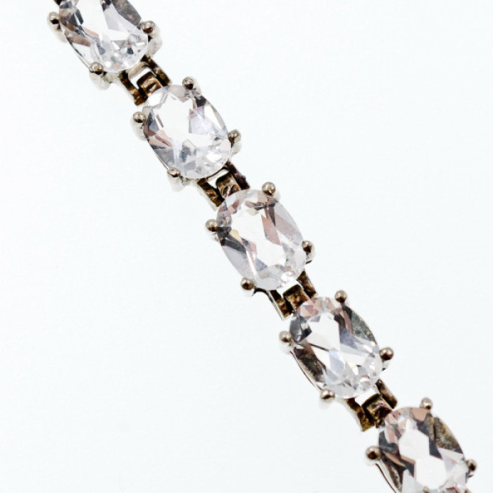 925 Sterling Silver White/Colorless Spinel Bracelet Size 6.7 IN
