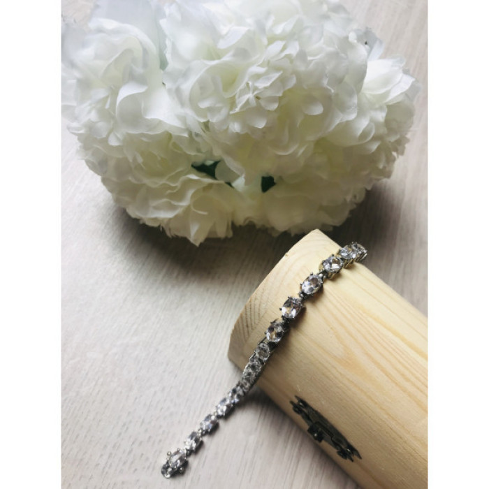 925 Sterling Silver White/Colorless Spinel Bracelet Size 6.7 IN