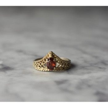 925 Sterling Silver Gold Plated Garnet Ring Size 5.5