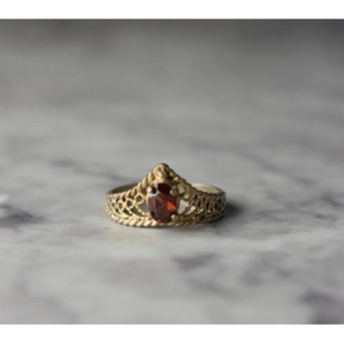 925 Sterling Silver Gold Plated Garnet Ring Size 5.5