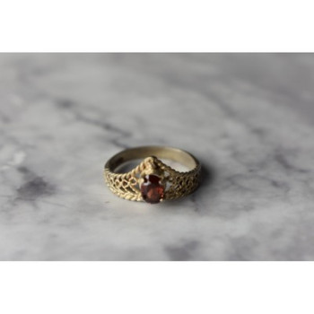 925 Sterling Silver Gold Plated Garnet Ring Size 5.5