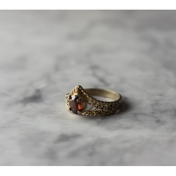 925 Sterling Silver Gold Plated Garnet Ring Size 5.5