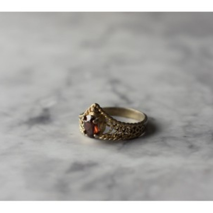 925 Sterling Silver Gold Plated Garnet Ring Size 5.5